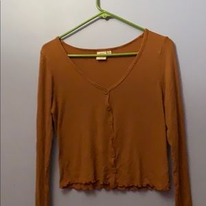 Brown yellow V neck